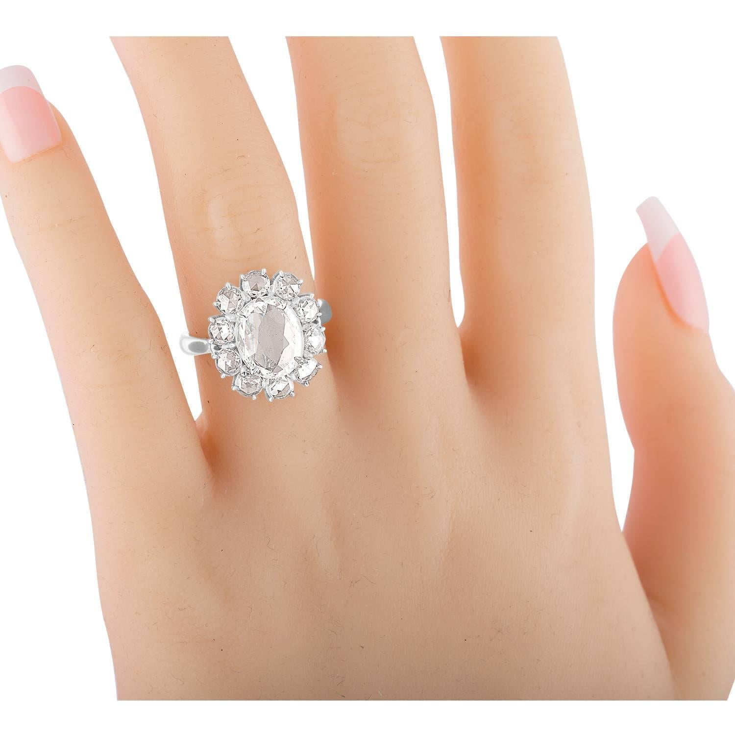 Women's 2.13 Carats Rose Cut Diamonds Platinum Ring  For Sale