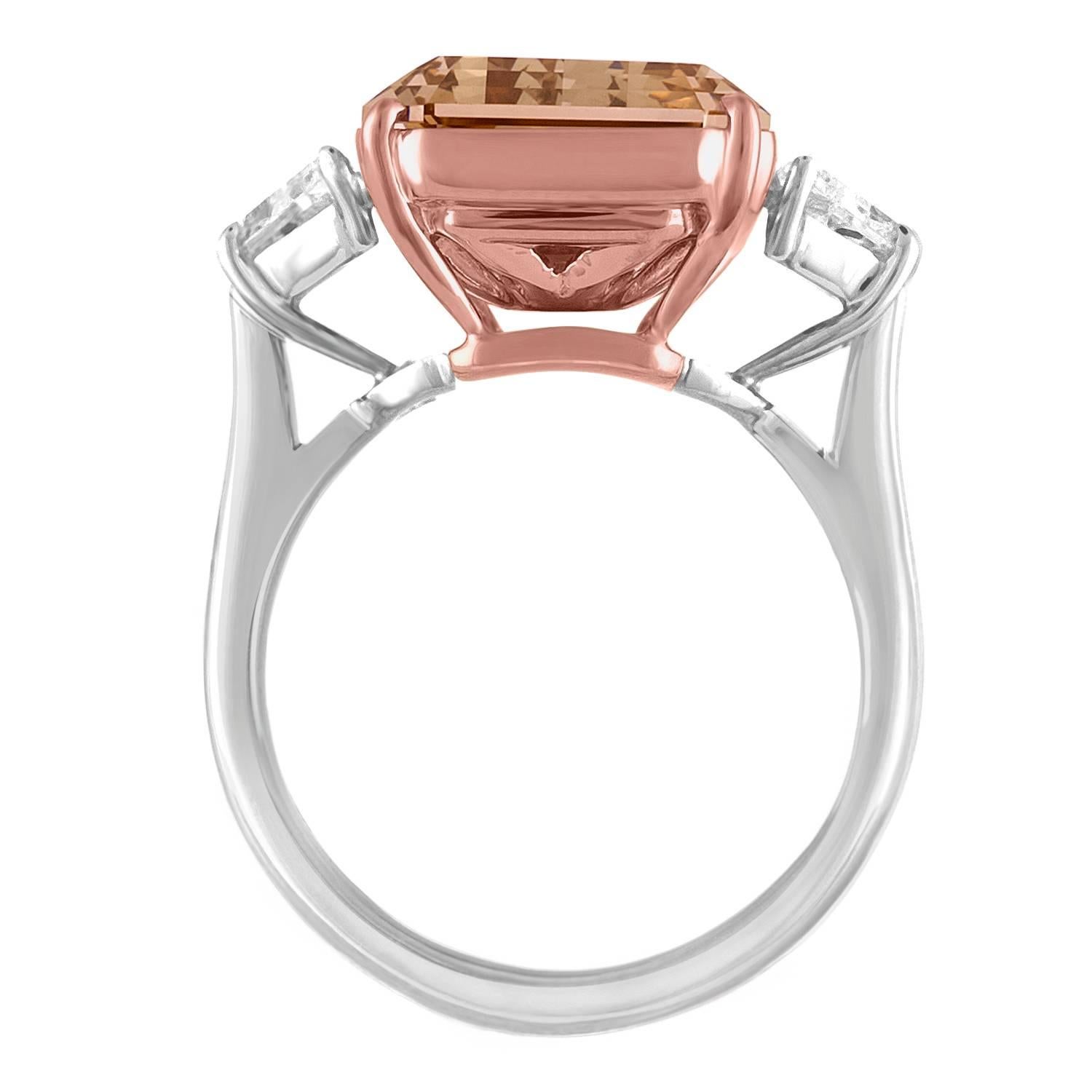 Contemporary 12.62 Carat Emerald Cut Diamond Rose Gold Platinum Ring
