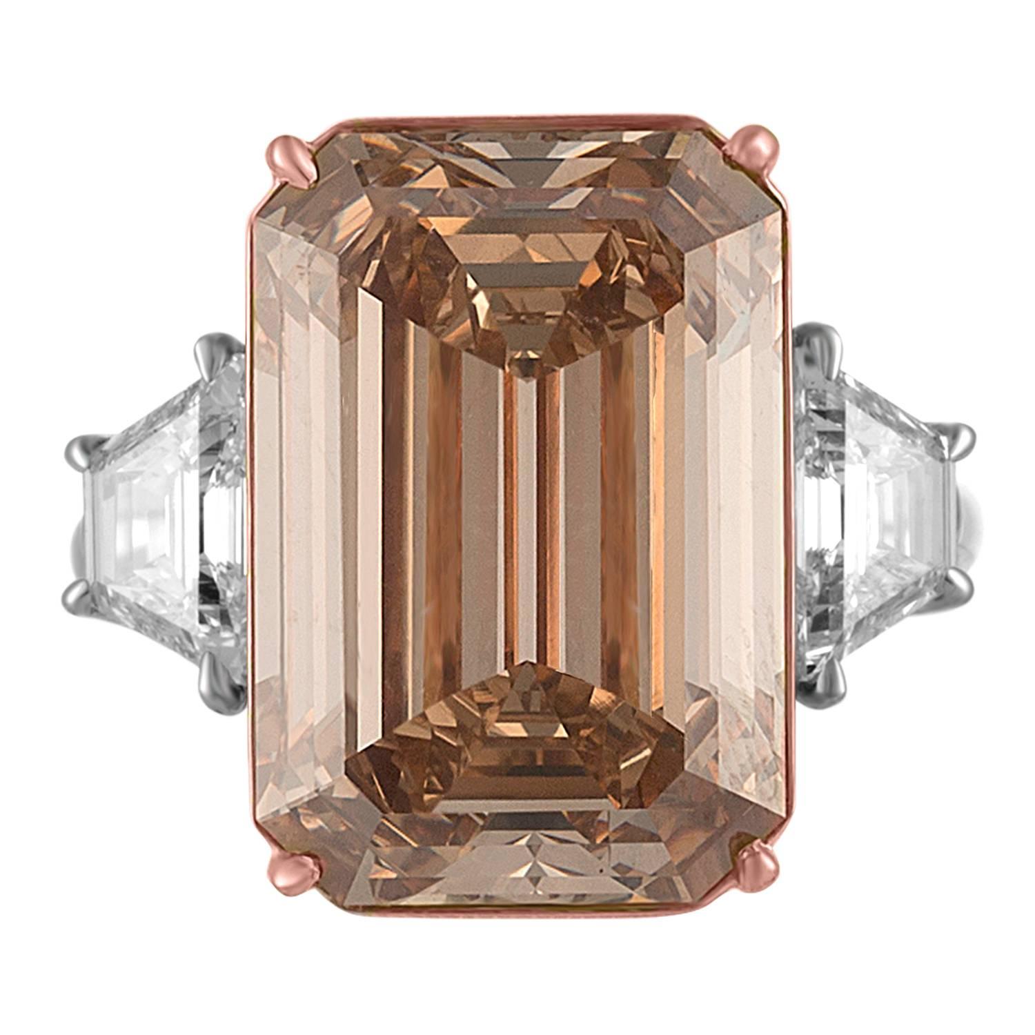 12.62 Carat Emerald Cut Diamond Rose Gold Platinum Ring In New Condition In New York, NY