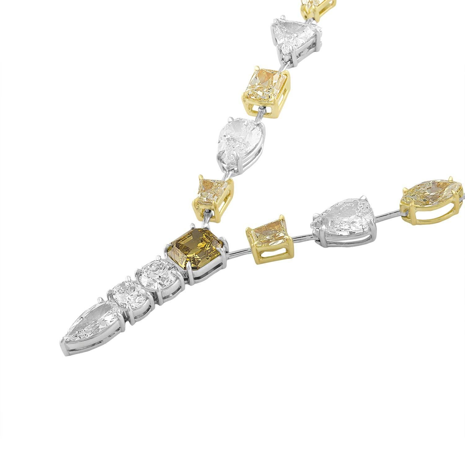 Contemporary Mixed Shapes and Mixed Colors Diamond Platinum Necklace