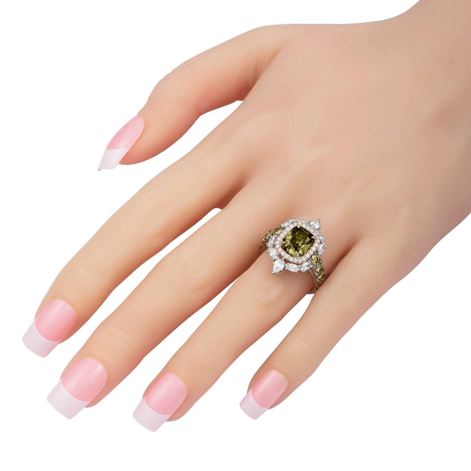 3.02 Carat Cushion Cut Diamond Rose Gold Platinum Handcrafted Ring 3