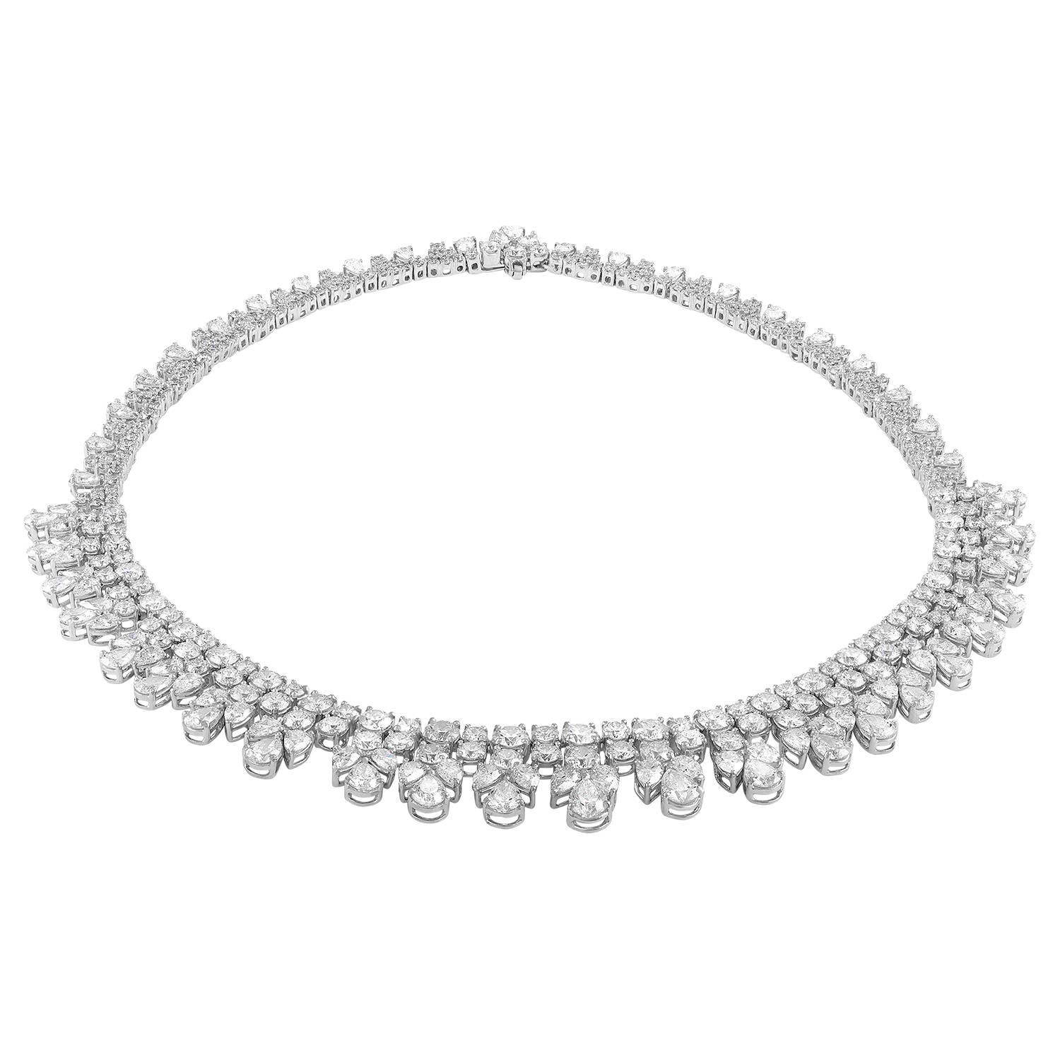 Contemporary over 50 Carat Fancy Shapes Diamond Platinum Necklace