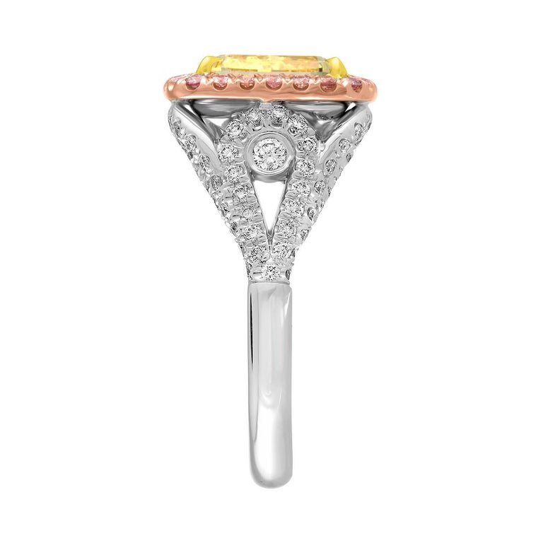 5.03 GIA Fancy Yellow Cushion Cut Diamond in Tri-Color Ring at 1stDibs
