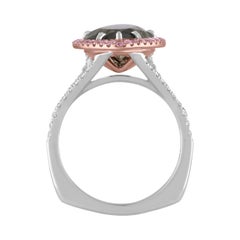 5.36 Carat Pear Shape GIA Certified Dark Gray with Pink Diamonds Platinum Ring