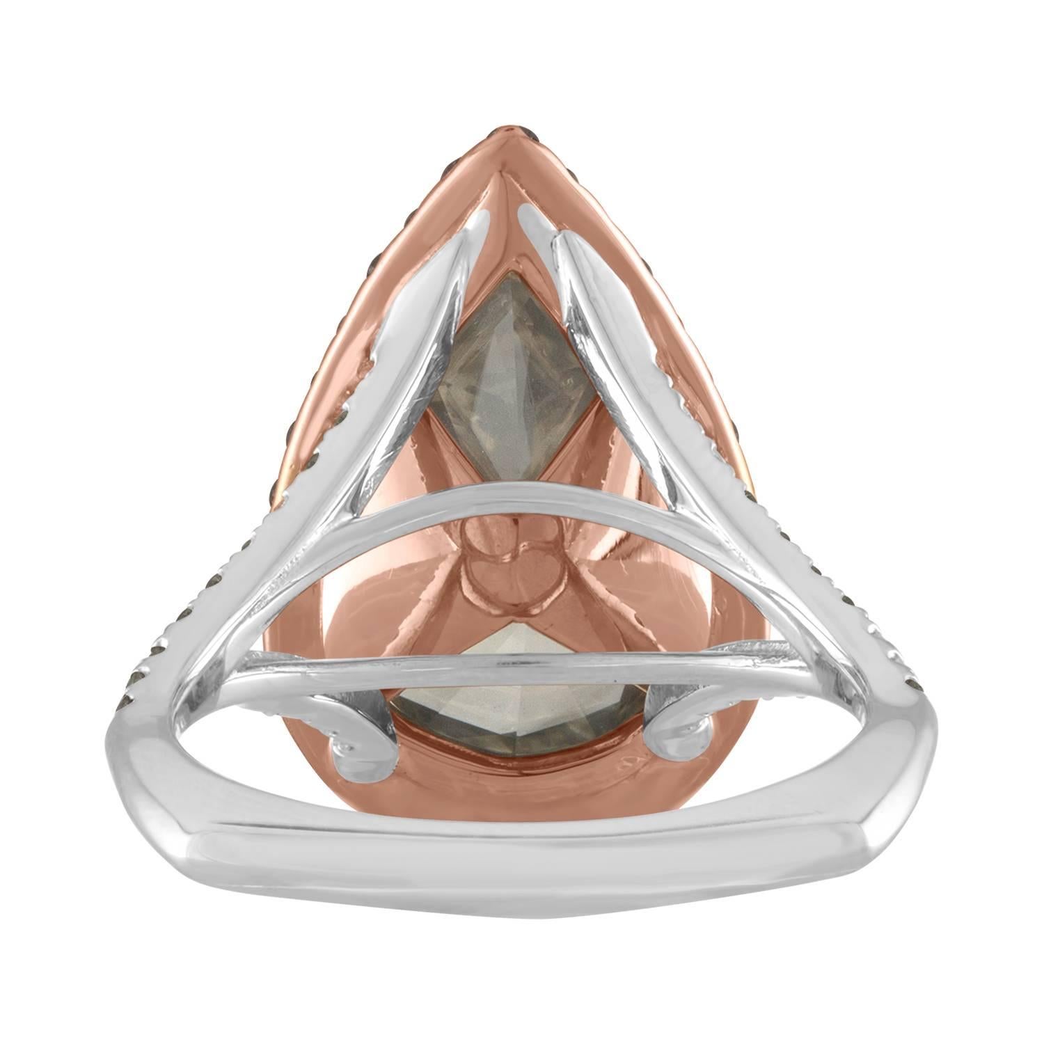 5.36 Carat Pear Shape GIA Certified Dark Gray with Pink Diamonds Platinum Ring In New Condition For Sale In New York, NY