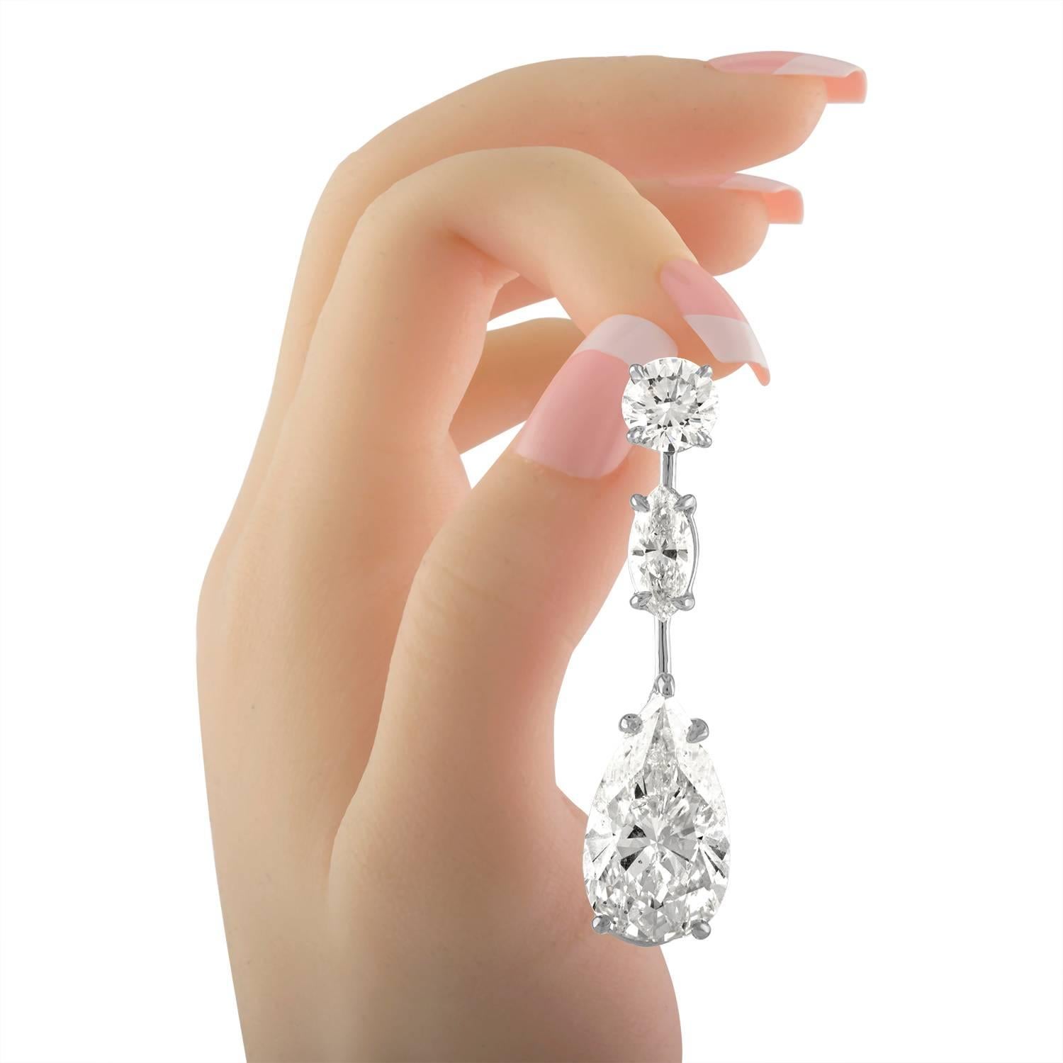 5.02 Carat Pear Shape & 5.23 Carat Pear Shape Earrings Set in Platinum Mounting In New Condition In New York, NY