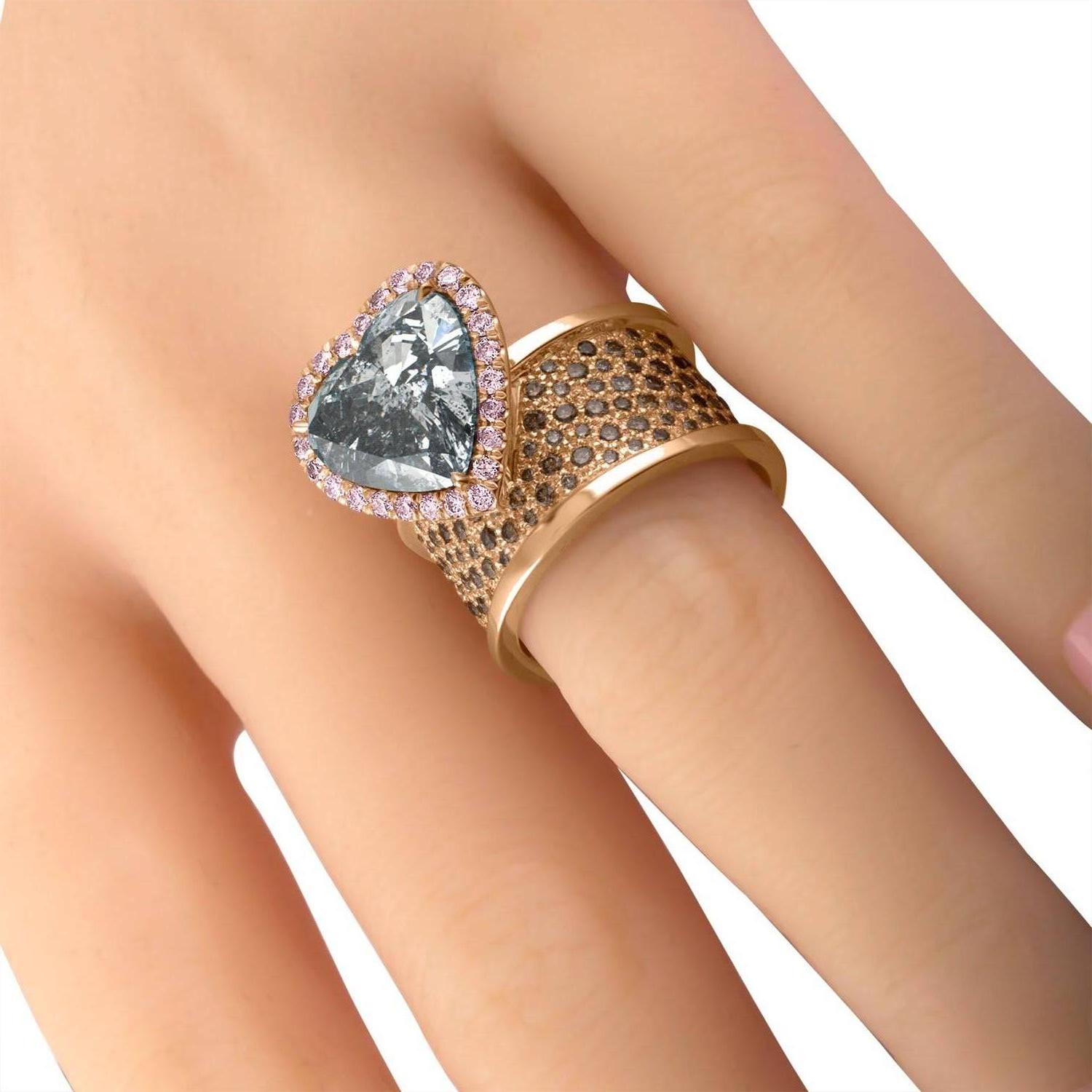 5.42 Carat Heart Shape GIA Certified Fancy Gray Diamond Ring 1