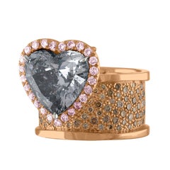 5.42 Carat Heart Shape GIA Certified Fancy Gray Diamond Ring
