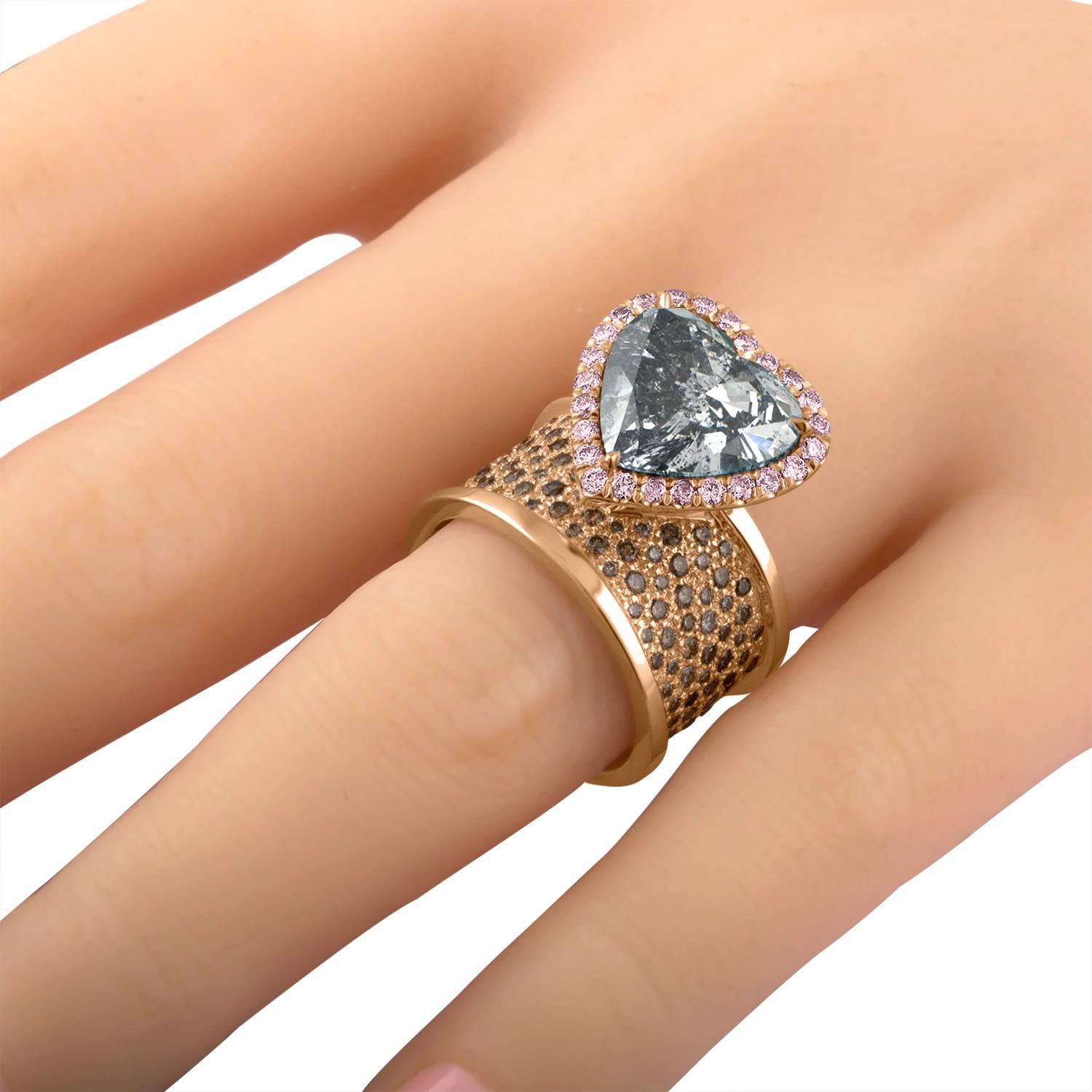 5.42 Carat Heart Shape GIA Certified Fancy Gray Diamond Ring 2
