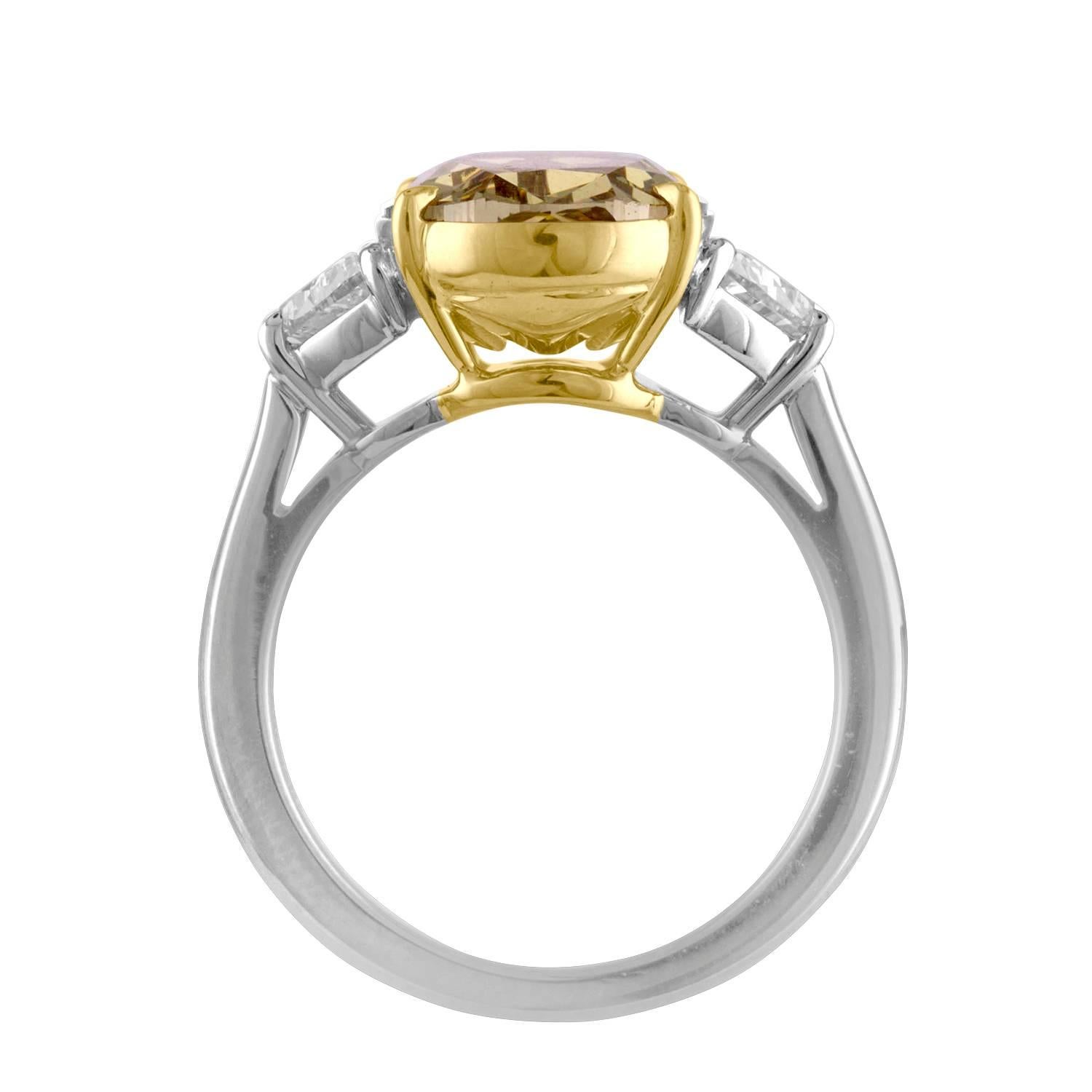 5.05 Carat Oval GIA Certified Set in Two-Tone Three Stones Ring In New Condition In New York, NY