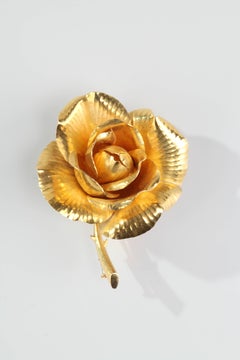 Pair of Hermes Gold Rose Brooches