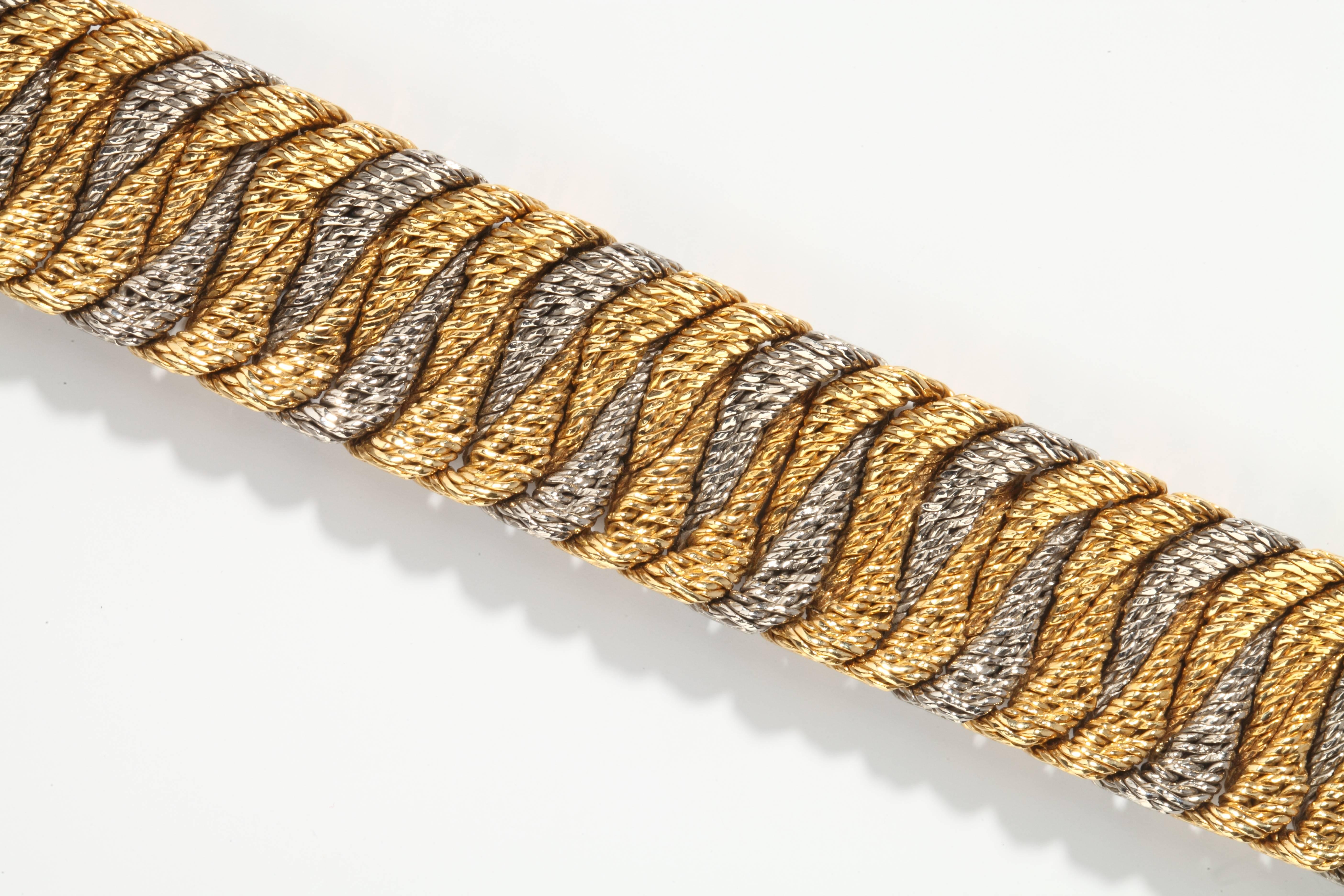 1960s Georges Lenfant Paris Two Color Braided Gold Bracelet For Sale 1