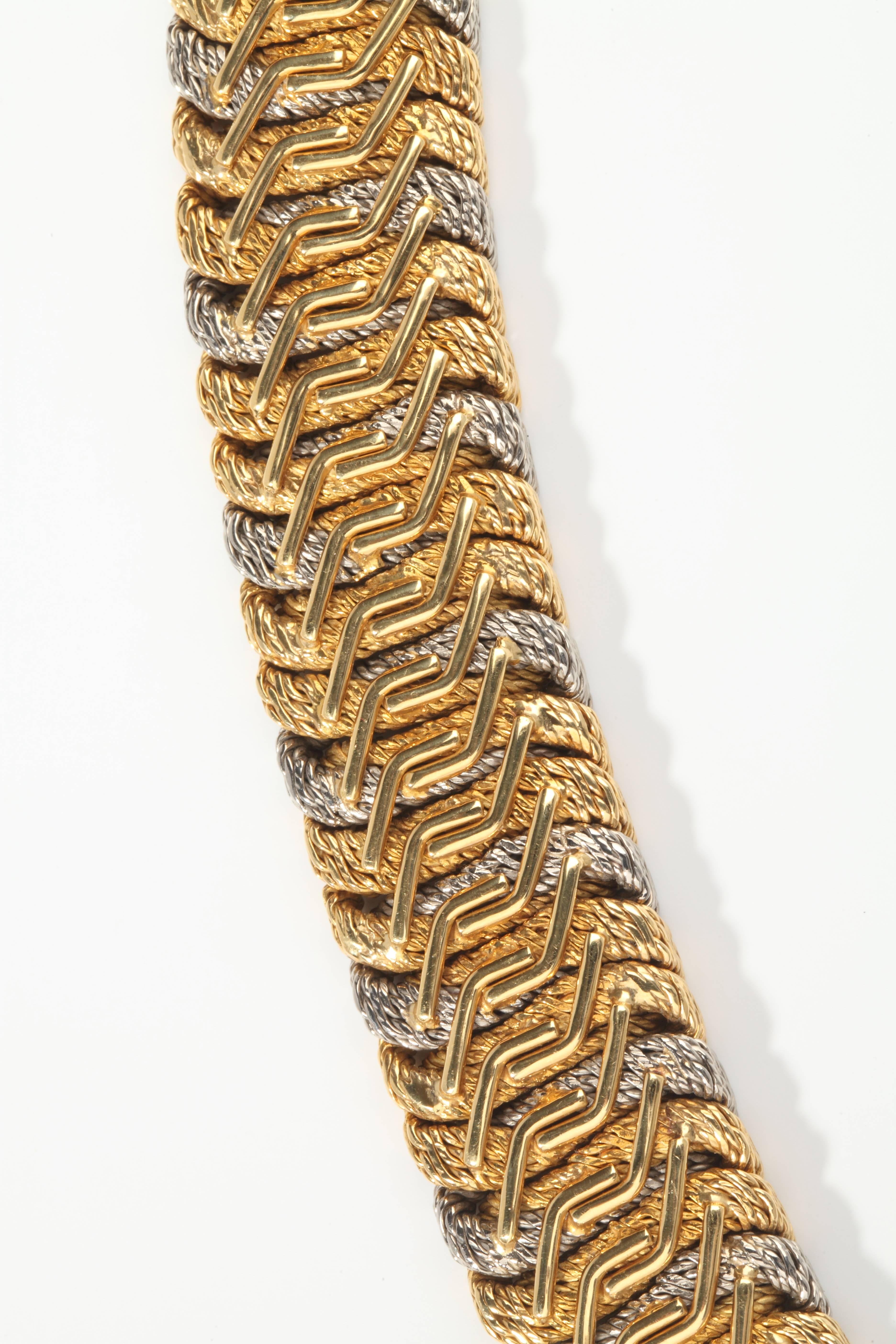 1960s Georges Lenfant Paris Two Color Braided Gold Bracelet For Sale 2