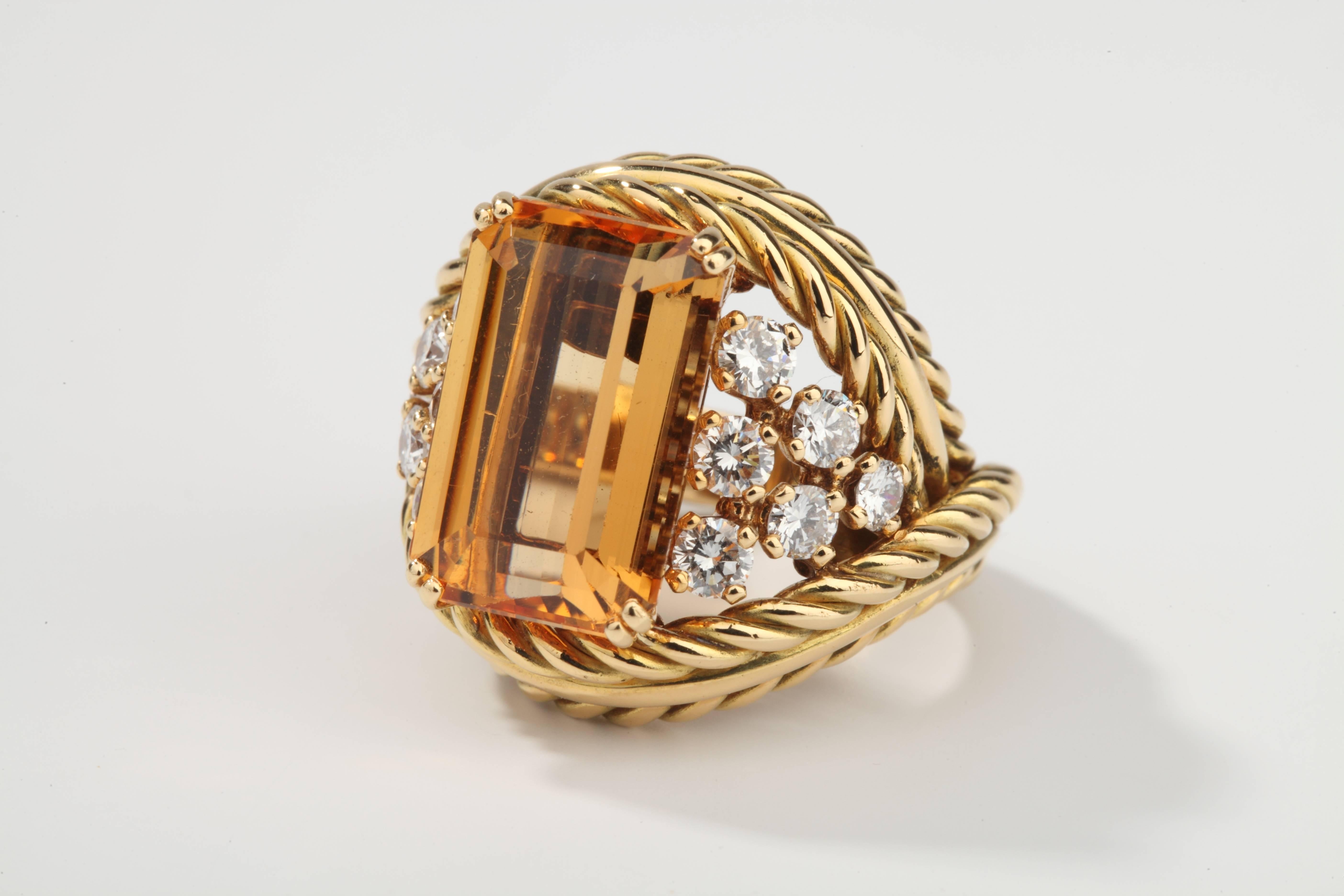 Women's 1950s Chaumet Paris Topaz Diamond Gold Ring