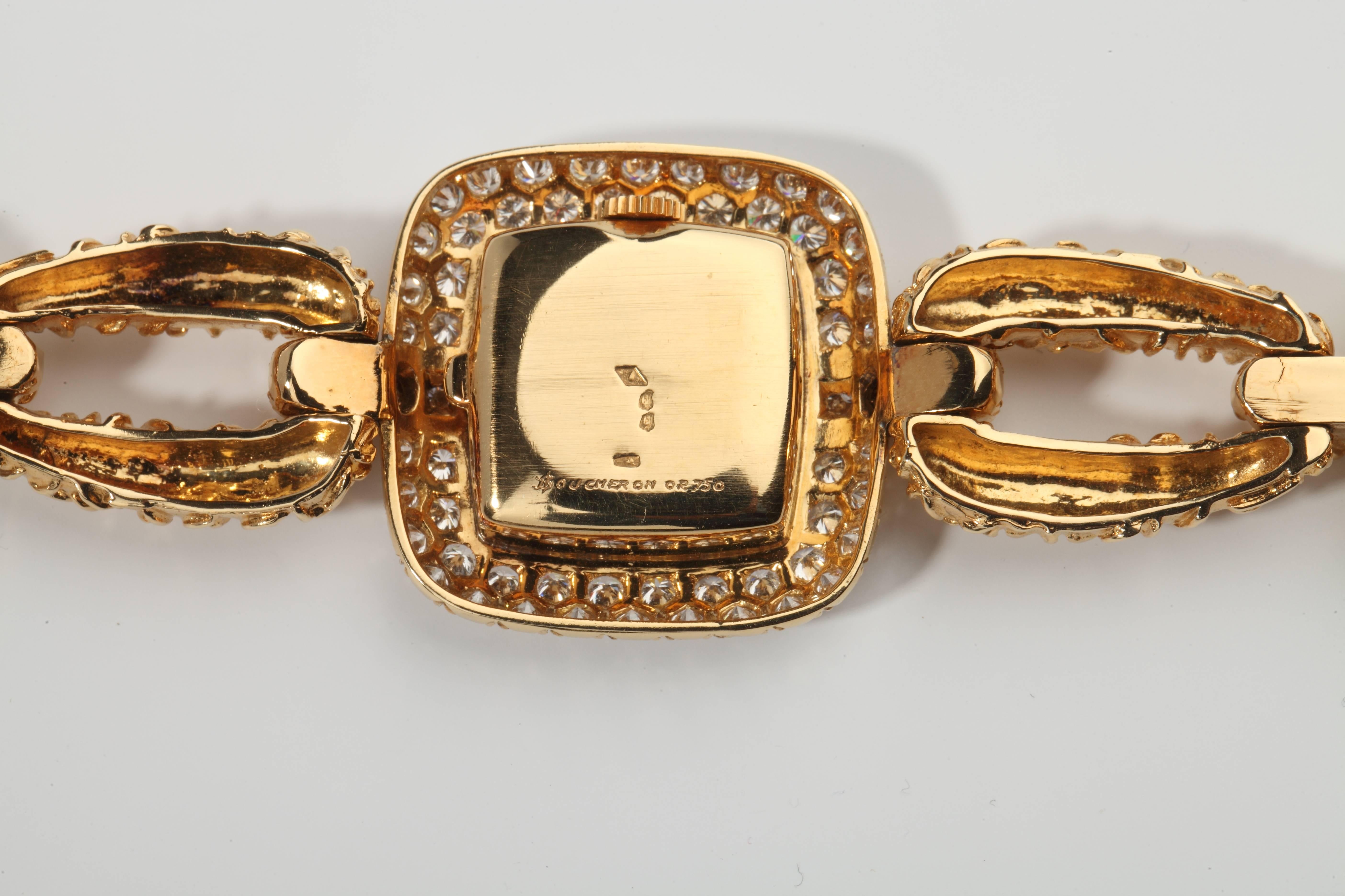 Women's 1960s Boucheron Paris Ladies Yellow Gold Diamond Wristwatch For Sale