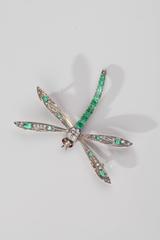 1870s Ruby Emerald Diamond Silver Gold Dragonfly Brooch