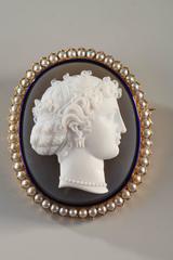 Antique French Agate Cameo Pearl Brooch