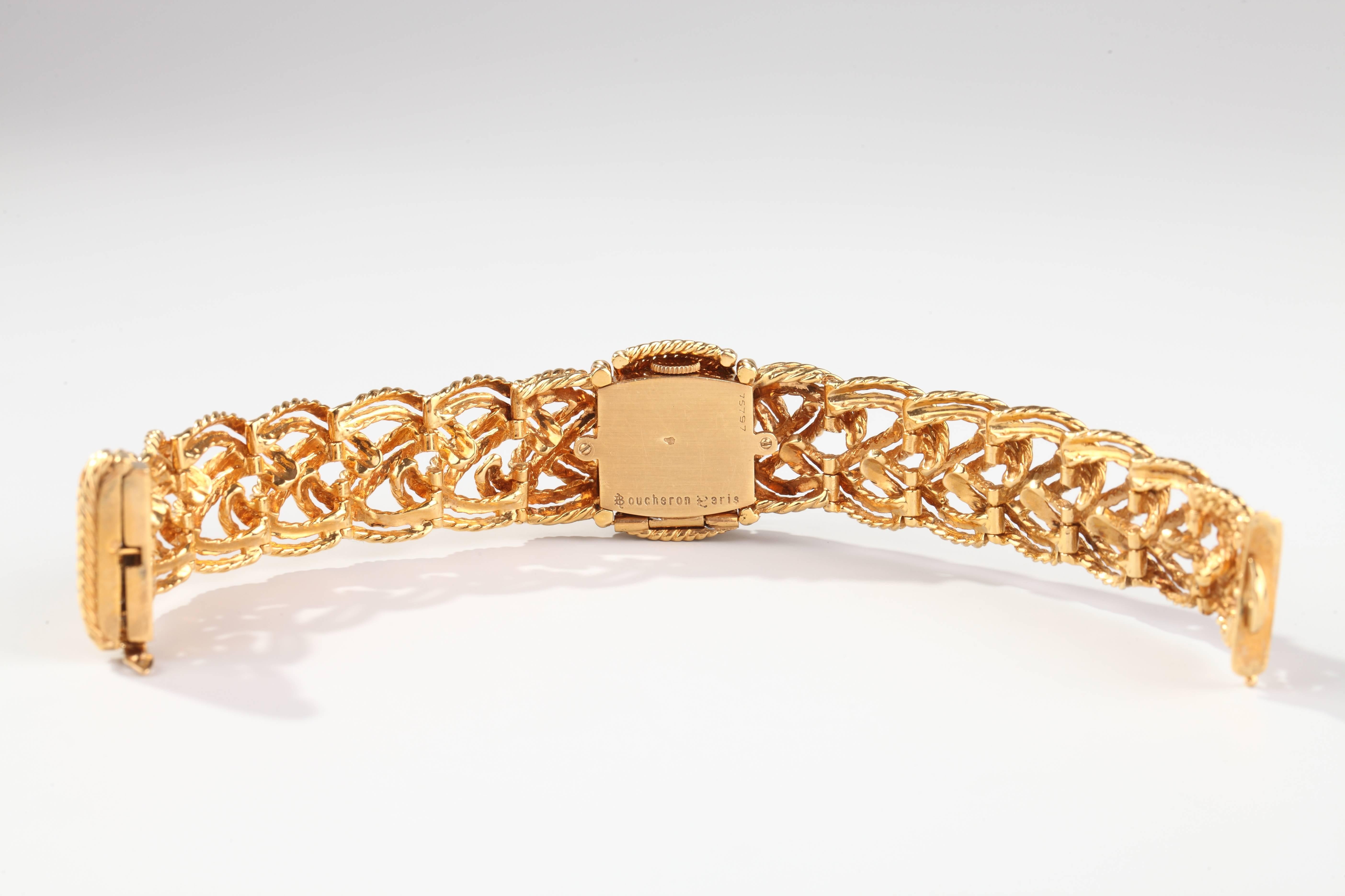 Women's 1960s Boucheron Paris Braided Gold  Mechanical Bracelet Wristwatch For Sale