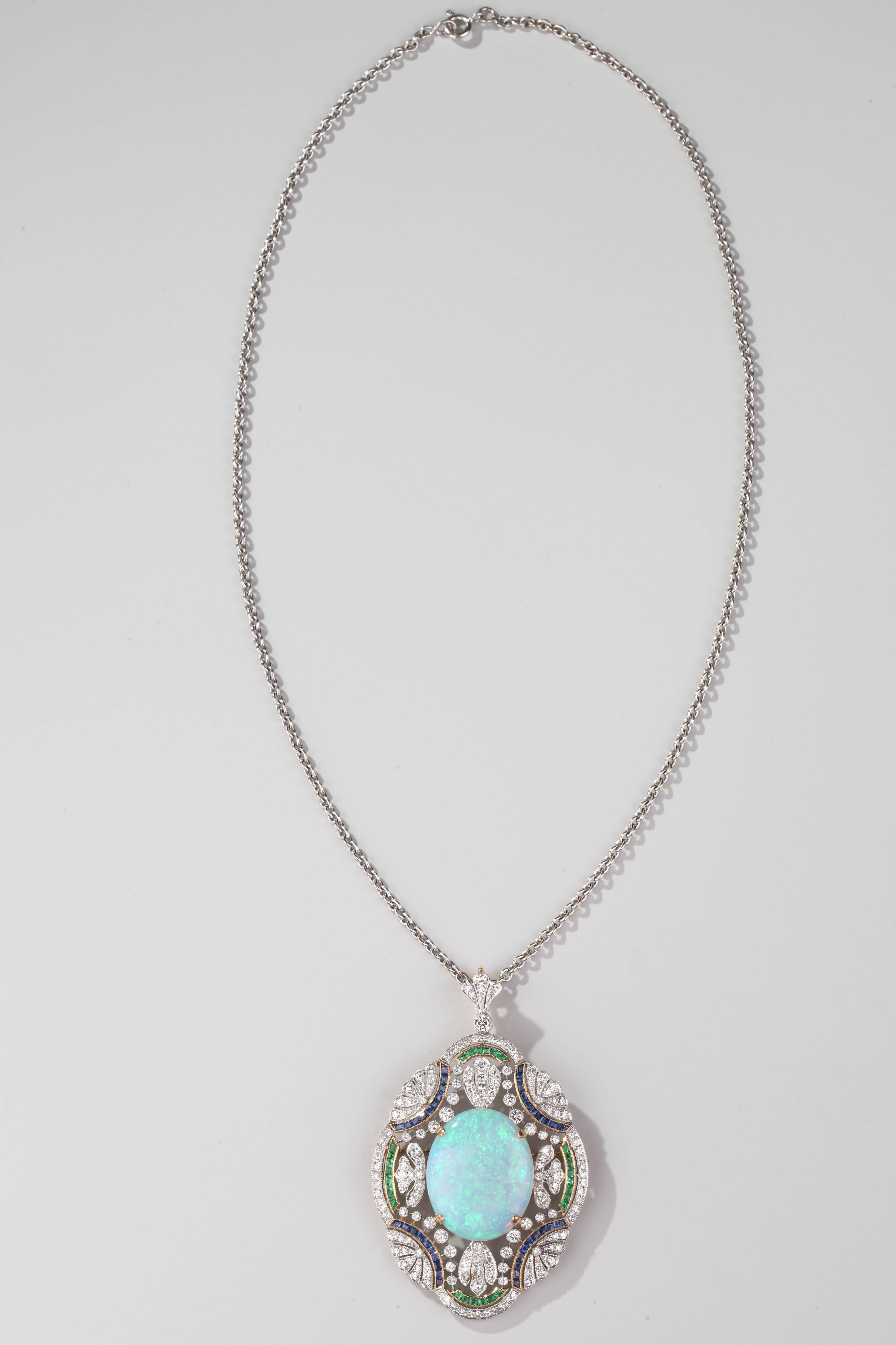 Women's Opal Multi-Gem Diamond Pendant