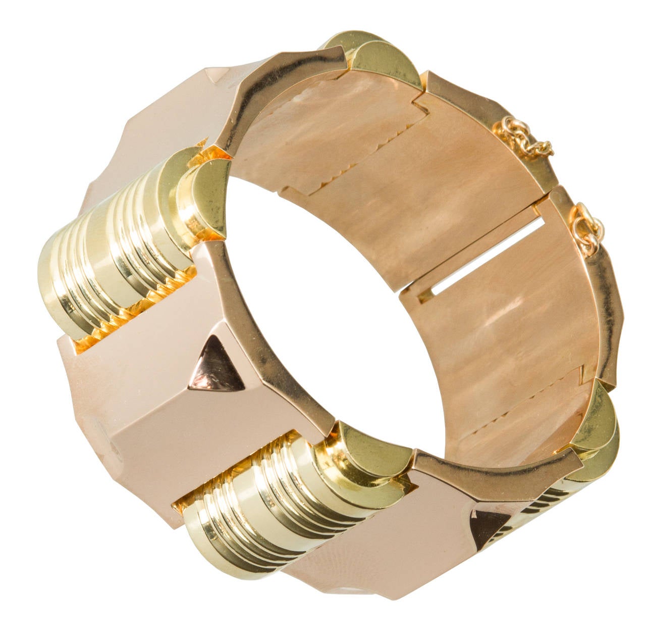 This is a fabulous machine age bracelet.  It has an interior circumference of 7 inches