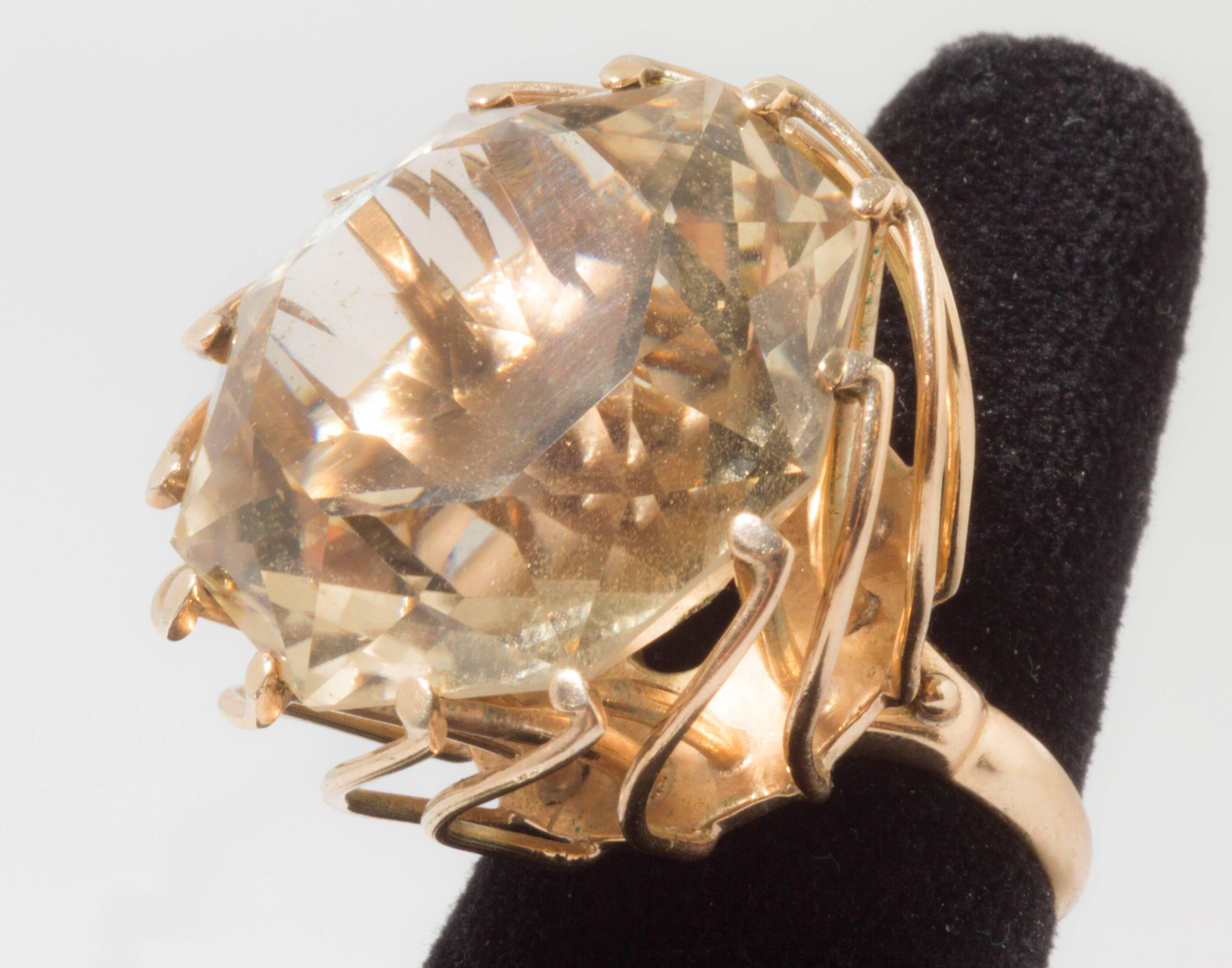 Women's Large Citrine Gold Ring For Sale