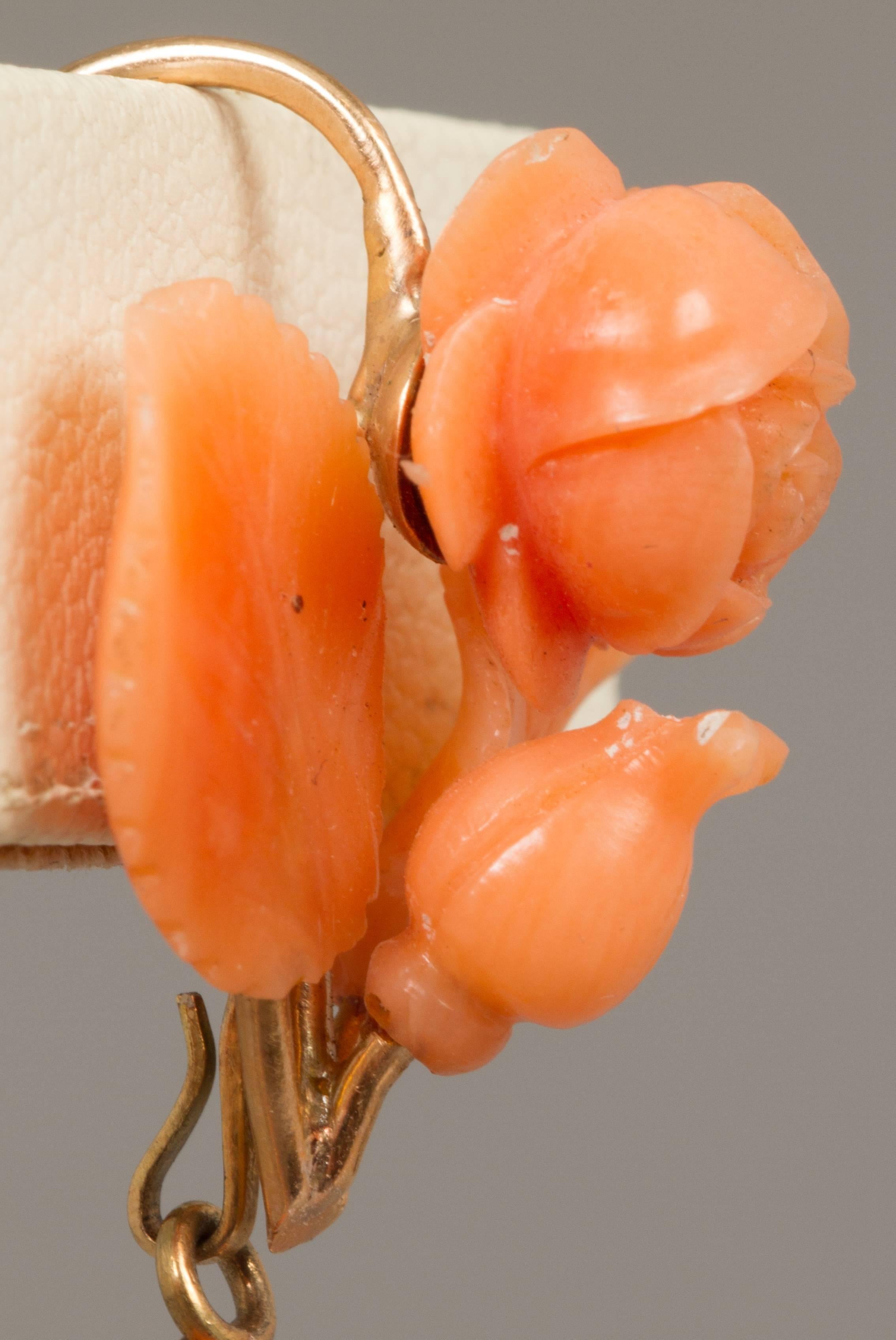 Women's 19th Century Carved Coral Earrings For Sale