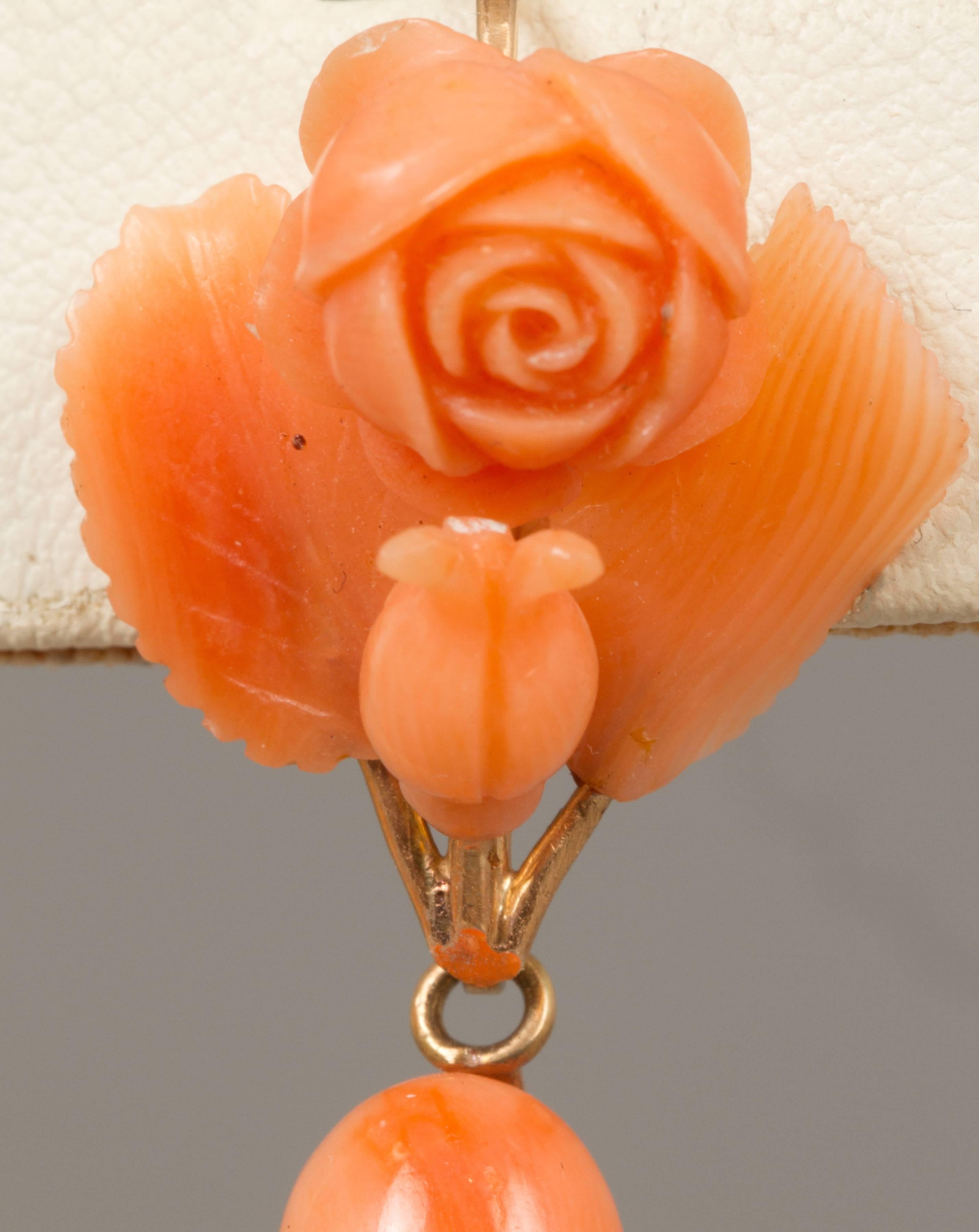 19th Century Carved Coral Earrings For Sale 1