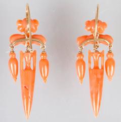 19th Century Carved Coral Earrings