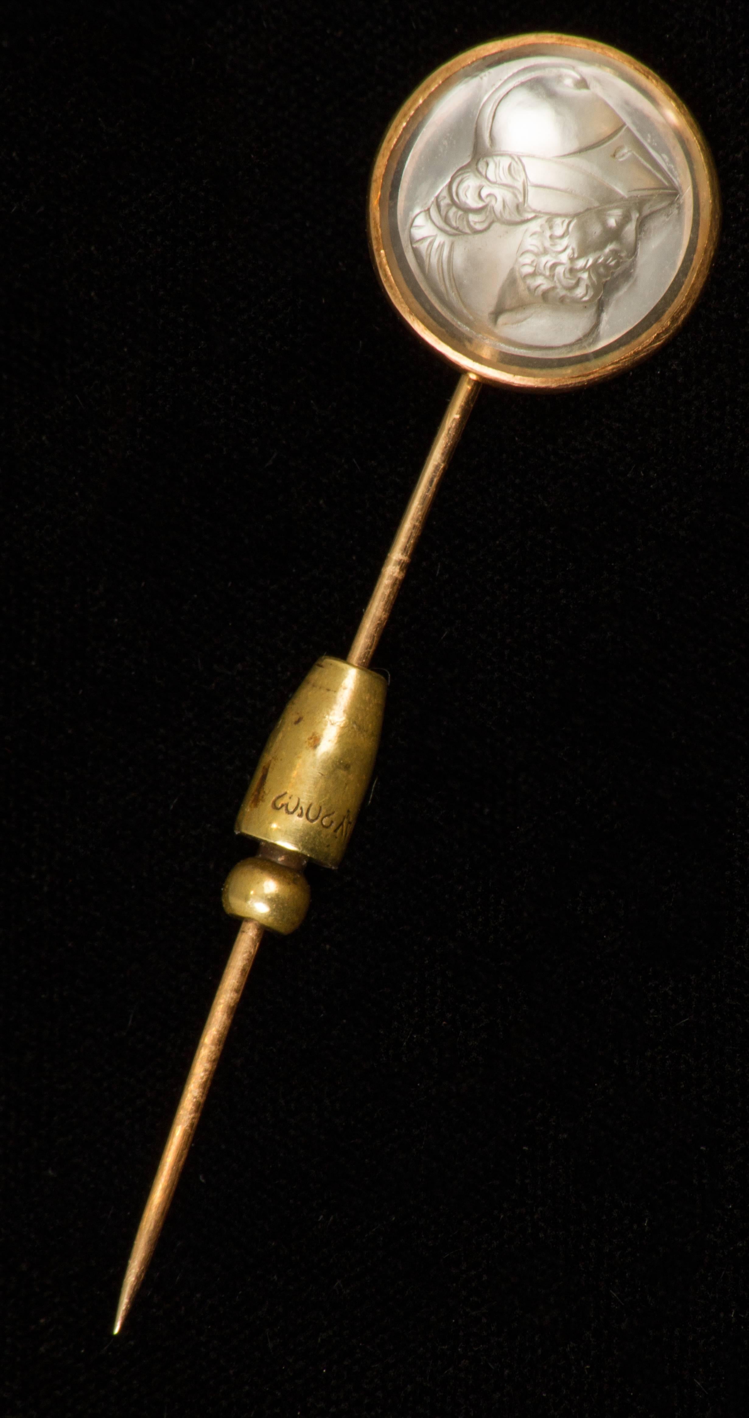 Victorian Gold and  Rock Crystal Intaglio Stick Pin 2