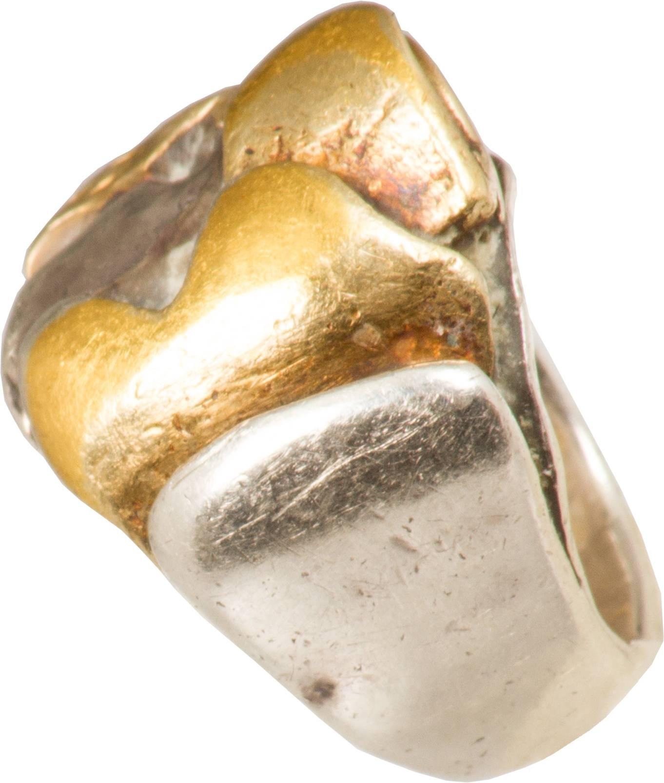 Women's or Men's Brutalist Mid-Century Gold and Silver Ring by Miye Matsuka For Sale