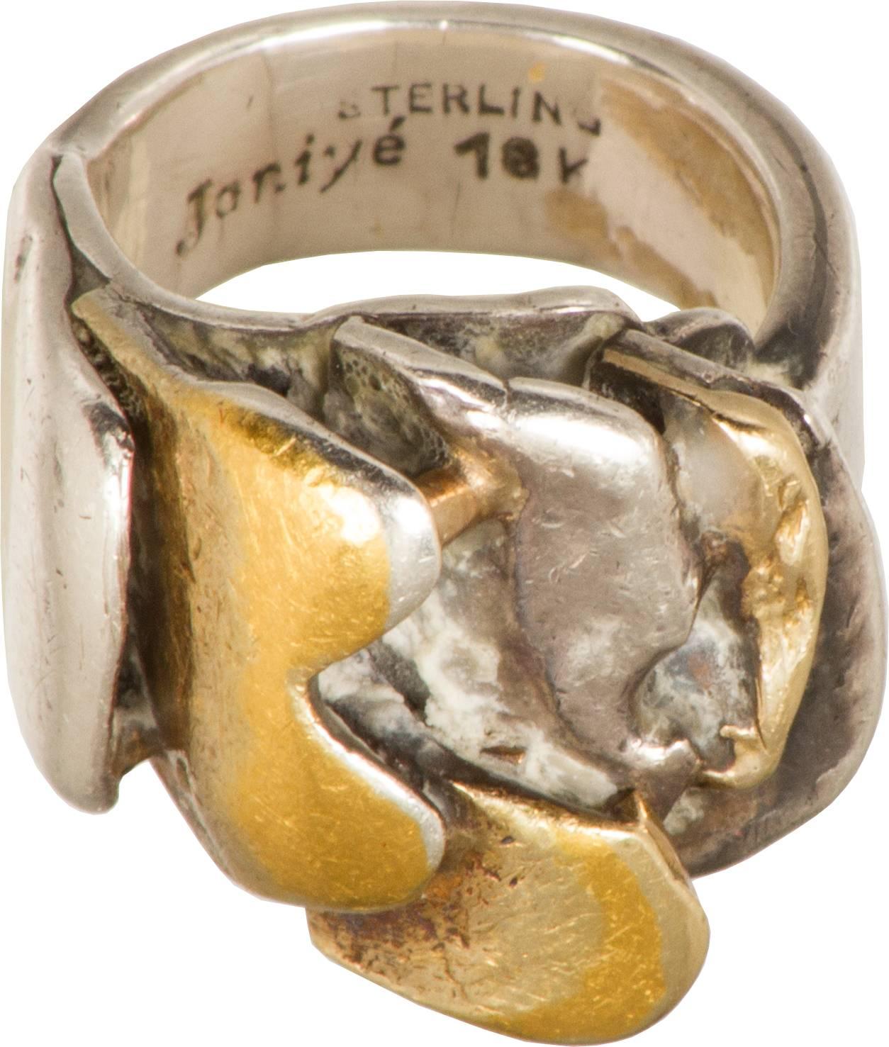 The Co-founder of Ateller Jainye, Miye Matsuka made this fabulous textural ring, marrying gold and silver in an incredible brutal design.

This ring is a size 2.