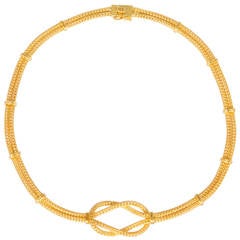 Double Braided Gold Rope Necklace with Square Knot