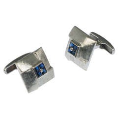 Vintage Pair of White Gold & Synthetic Sapphire Cufflinks