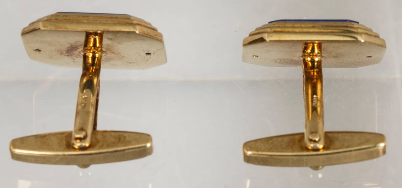 Sidney Garber Lapis Lazuli Gold Cufflinks In Excellent Condition For Sale In Chicago, IL
