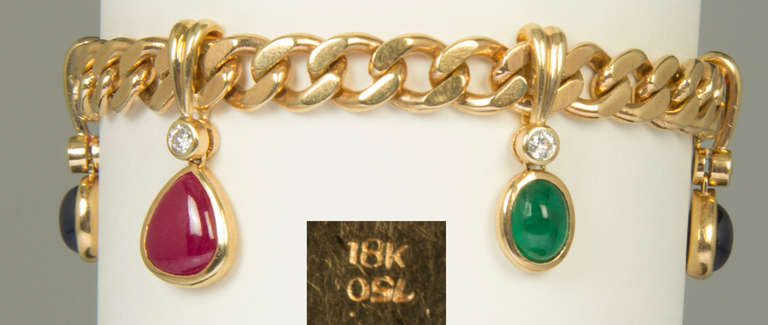 Women's Ruby Sapphire Emerald Diamond Gold Link Bracelet