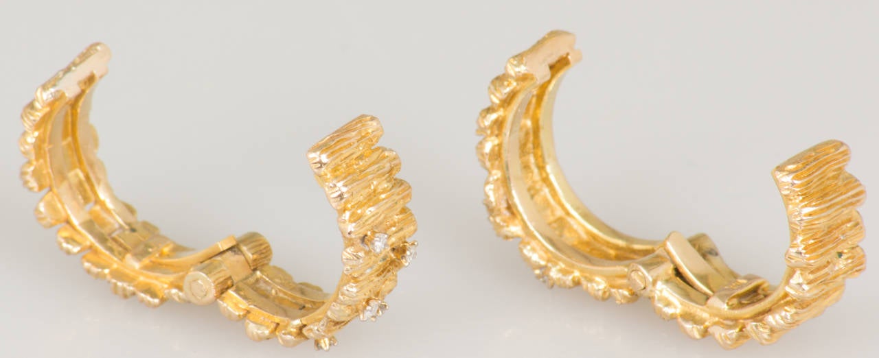 Women's Pair of Diamond Gold Hoop Earrings For Sale