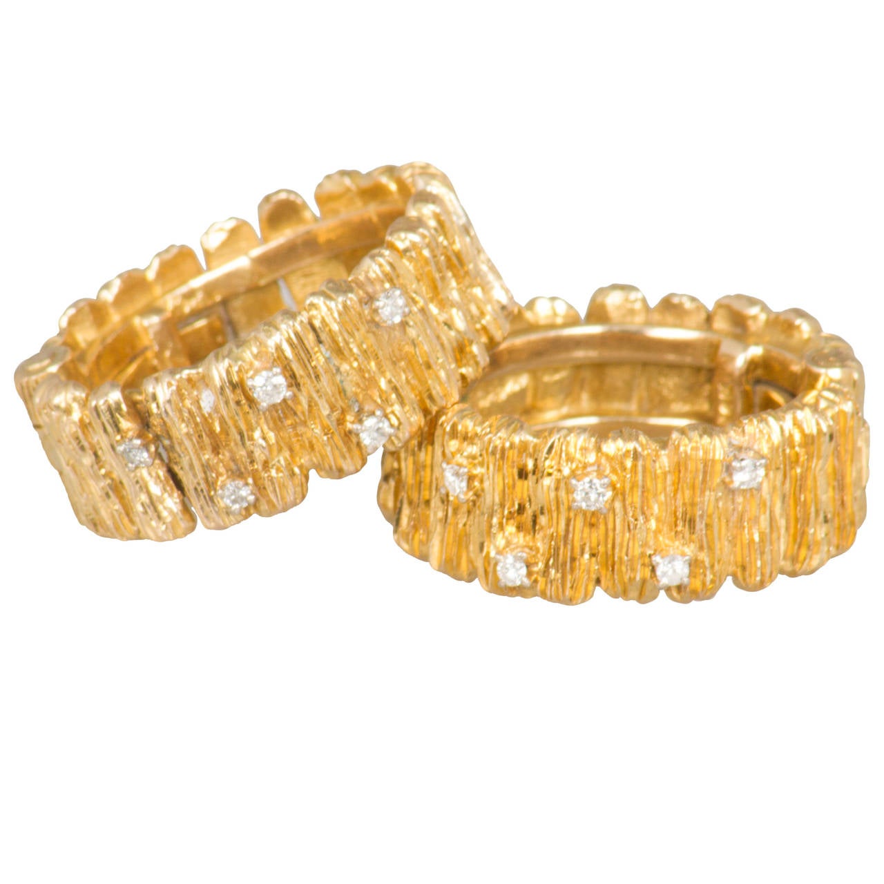 Pair of Diamond Gold Hoop Earrings For Sale