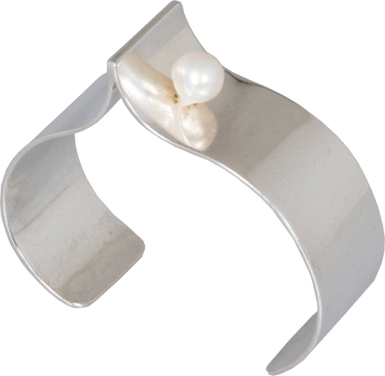 Modernist Sterling Silver and Pearl Cuff by Bill and Patsy Roach