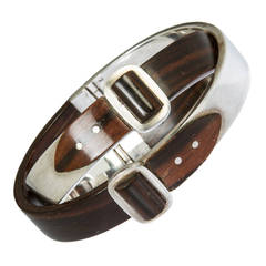 Rare Gucci Double Silver and Wood Buckle Bracelet