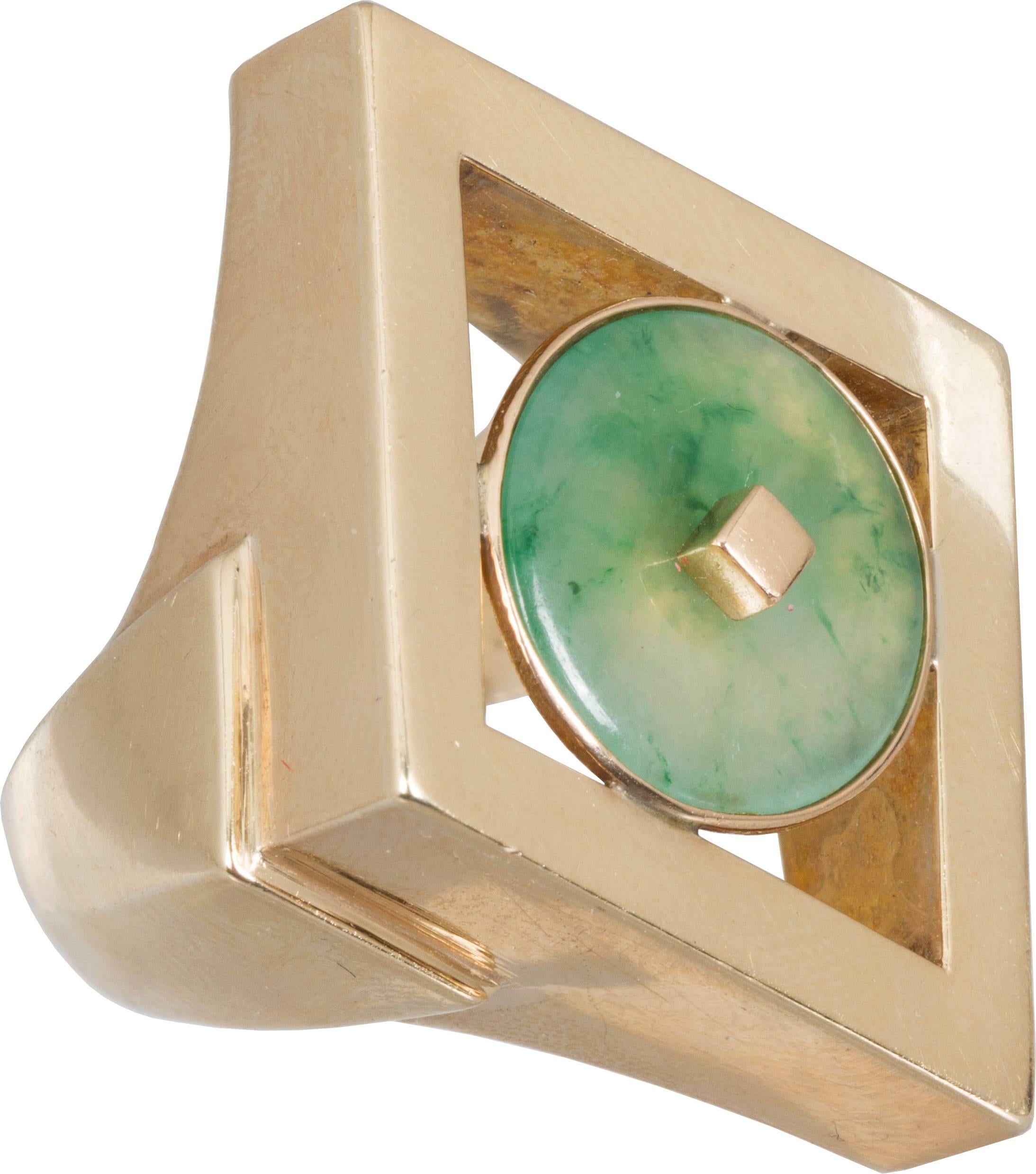 Women's Modernist Jade Gold Ring For Sale