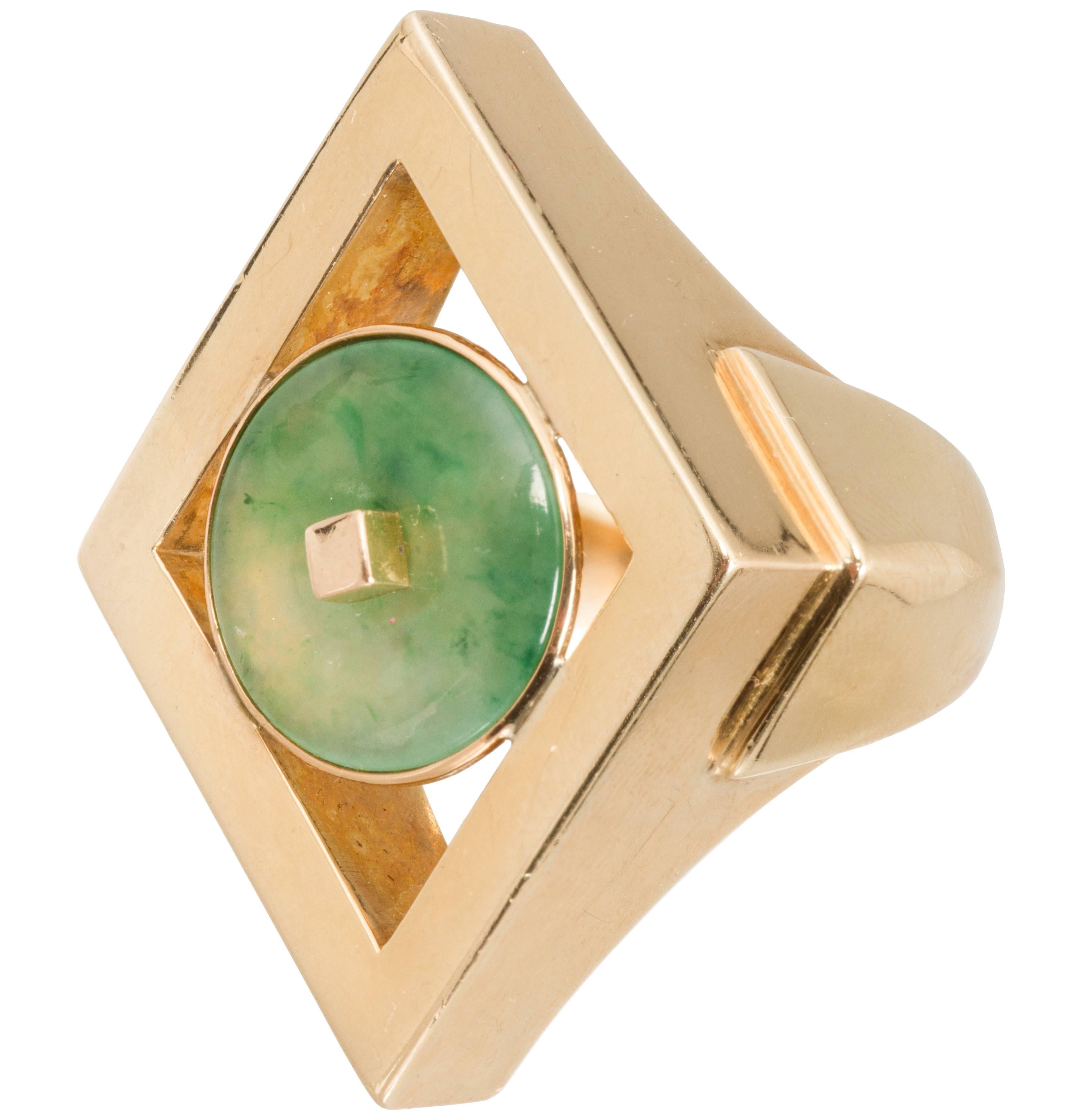 Modernist Jade Gold Ring For Sale 1