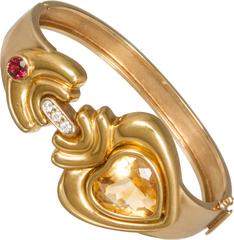 1970s Citrine Garnet Diamond Gold Cuff Bracelet 