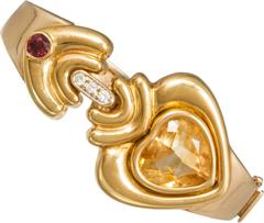 1970s Citrine Garnet Diamond Gold Cuff Bracelet