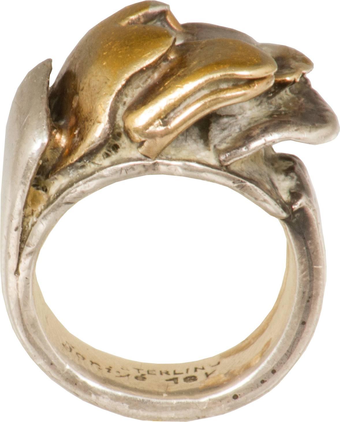 Brutalist Mid-Century Gold and Silver Ring by Miye Matsuka For Sale 1