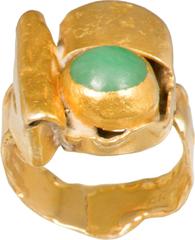 Modernist Mid Century Gold Ring with Jade