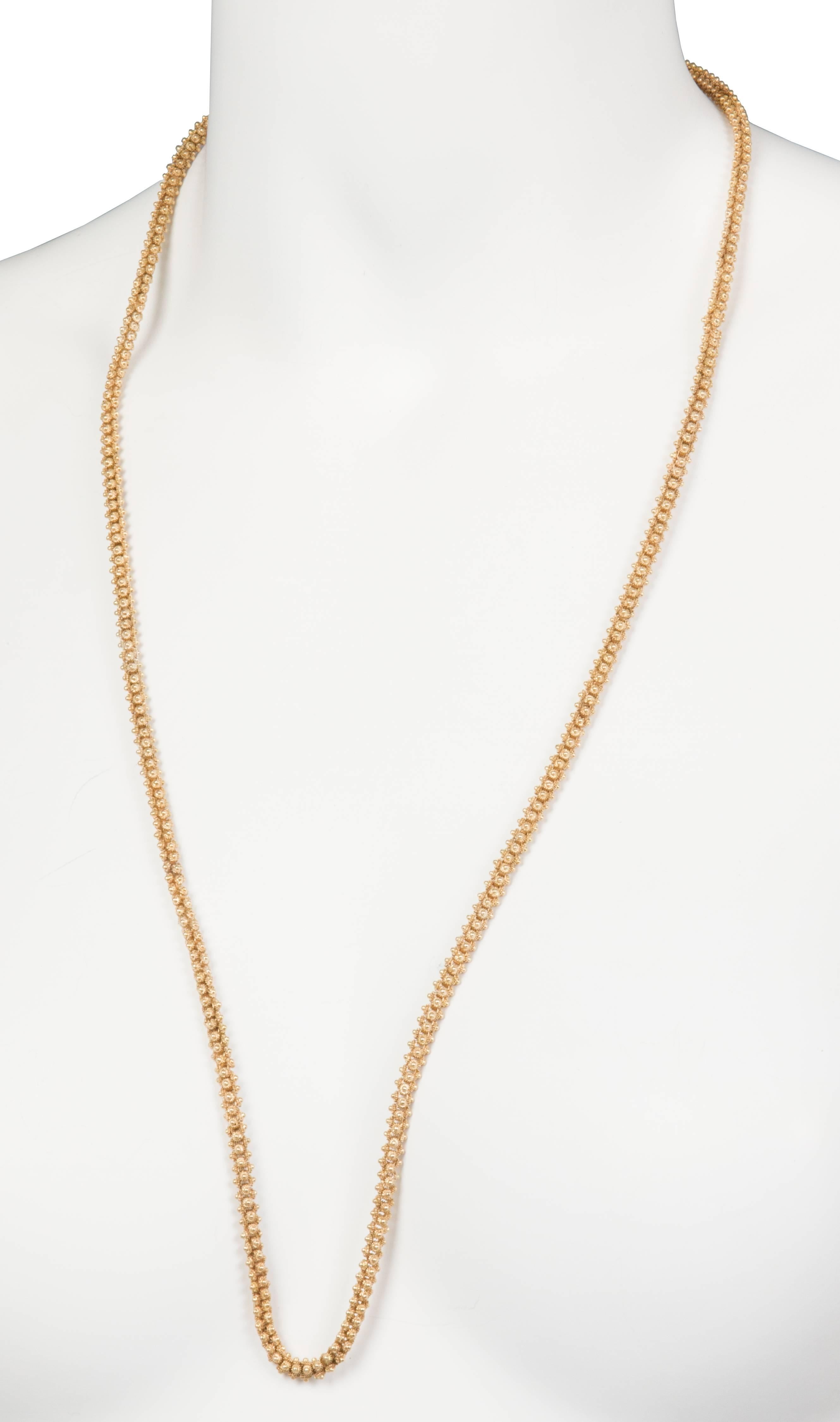 Modern Long Granulated Gold Necklace