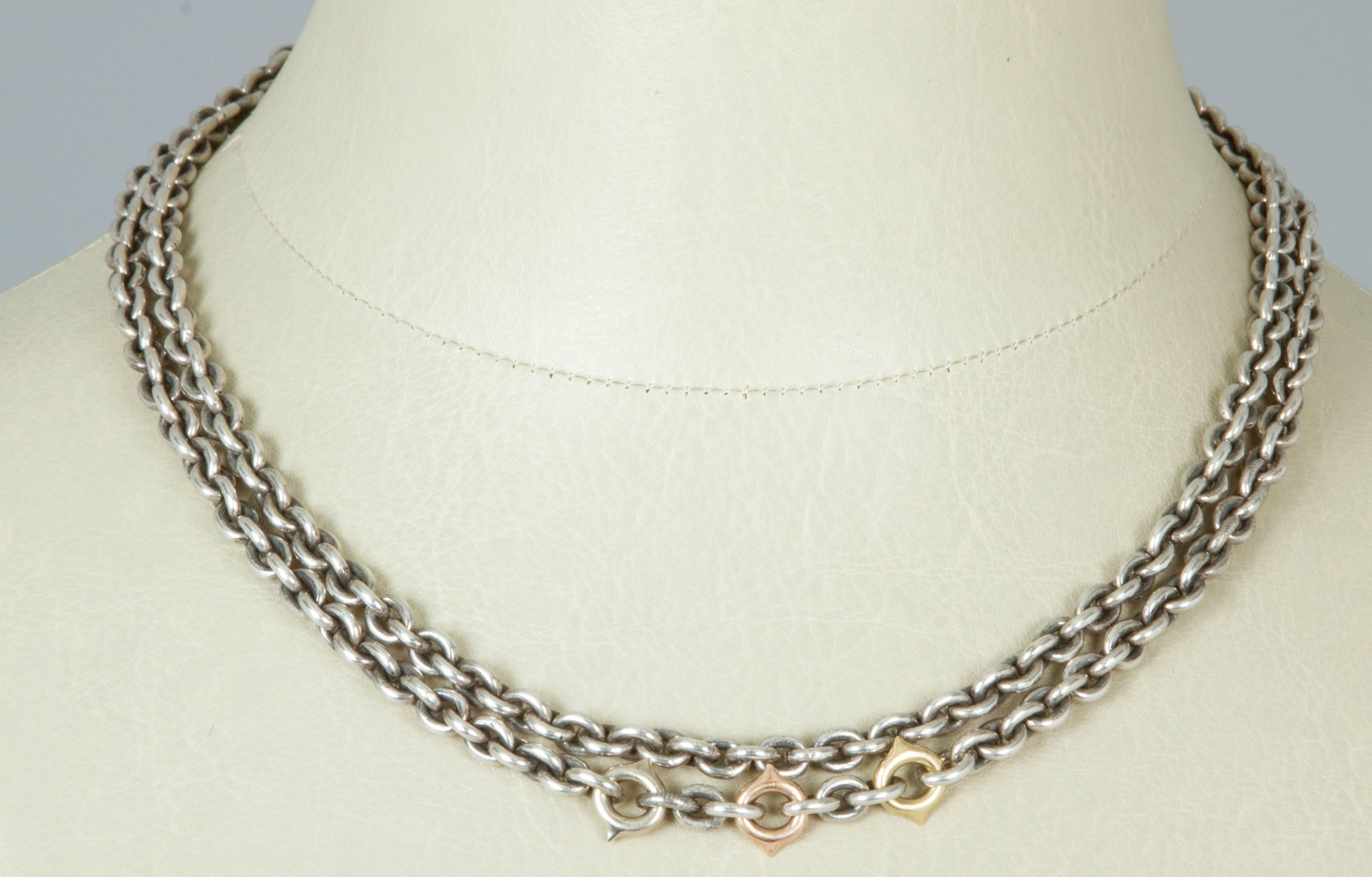 Women's Pedro Boregaard Sterling Chain Necklace with White and Yellow Gold Accents