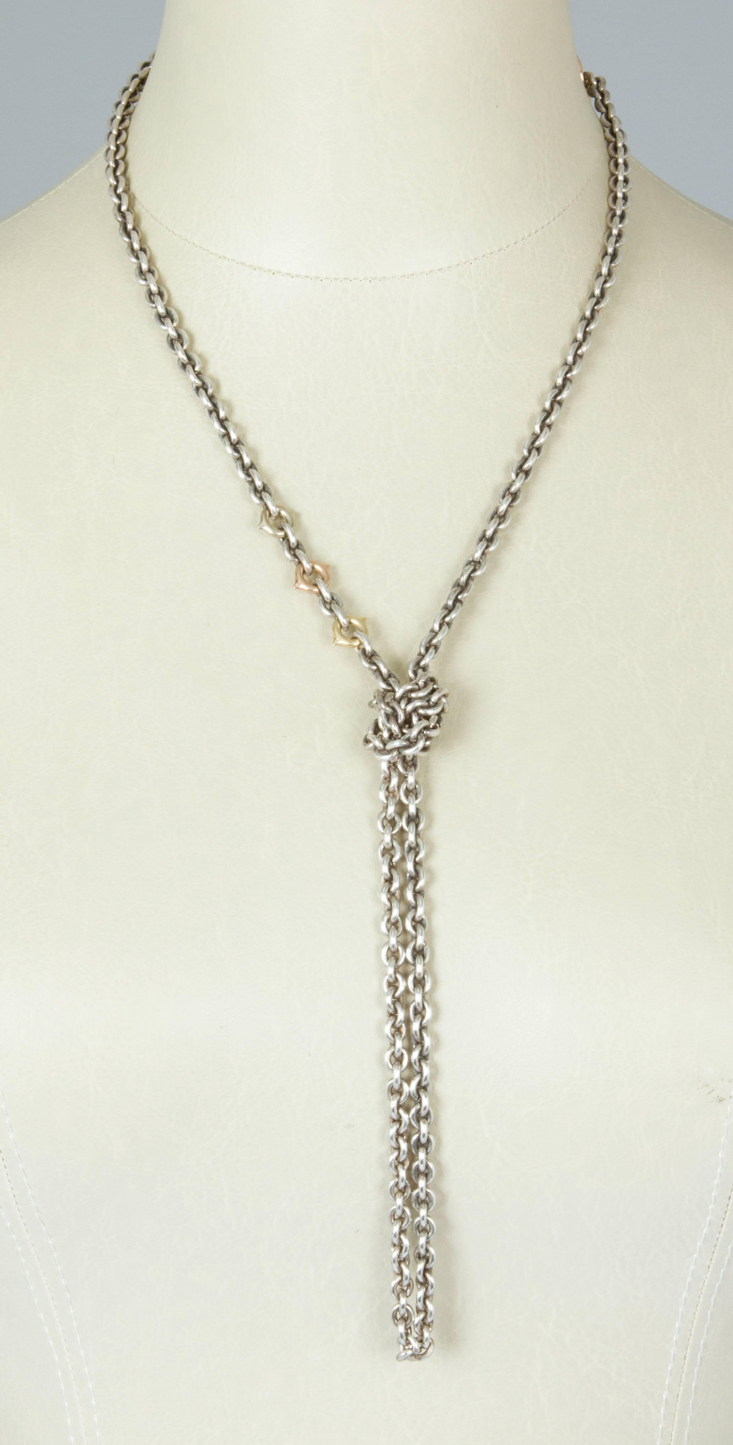 Pedro Boregaard Sterling Chain Necklace with White and Yellow Gold Accents 1