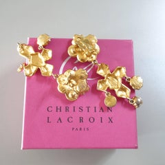 Christian Lacroix Gilt Metal Celluloid Paste Clip-On Earrings in Original Box