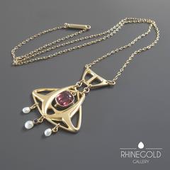 Georg Kleemann for F. Zerrenner Jugendstil Zircon Sapphire Pearl Gold Necklace